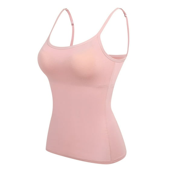 Dyfzdhu Tank Top with Built in Bra for Women 1 Pack Training Bras Teens Girls Cotton Undershirt Adjustable Spaghetti Strap Camisole Tops Summer