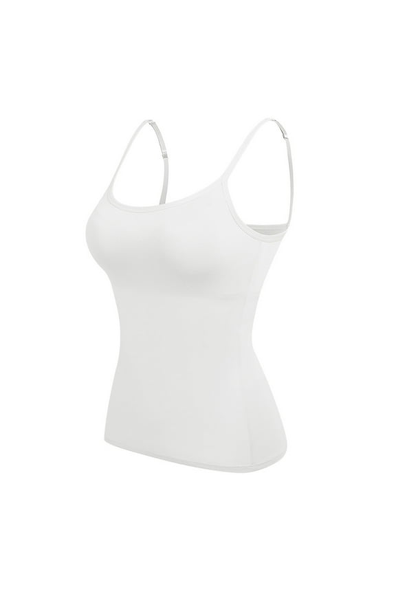 Dyfzdhu Tank Top with Built in Bra for Women 1 Pack Training Bras Teens Girls Cotton Undershirt Adjustable Spaghetti Strap Camisole Tops Summer
