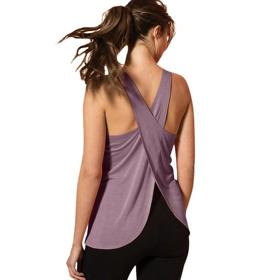 Dyfzdhu Tank Tops for Women Casual Cross Back Yoga Shirt Sleeveless Workout Sports Vest Top Purple