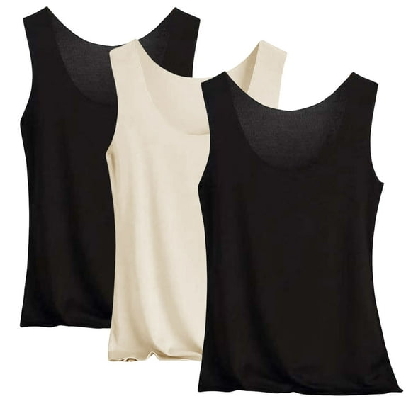 Dyfzdhu Tank Tops for Women Plus Size Pack of 3 Sleeveless Cooling Ice Silk Summer Vest Wear A Base Shirt Tank Top Black
