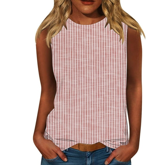 Dyfzdhu Tank Tops for Women Plus Size Striped Crew Neck Sleeveless Shirts Casual Loose Fit Summer Tops Red