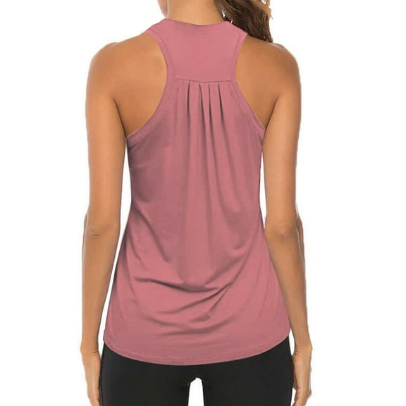 Dyfzdhu Tank Tops for Women Sleeveless Racerback Dry Fit Workout Shirts Pleated Yoga Gym Activewear Athletic Tops Pink