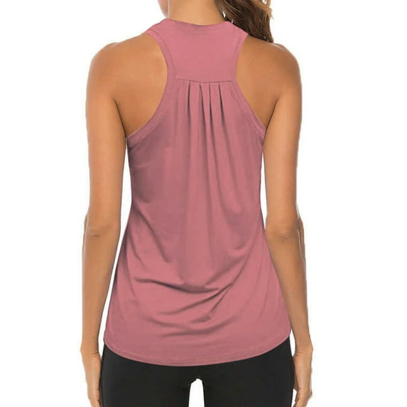 Dyfzdhu Tank Tops for Women Sleeveless Racerback Dry Fit Workout Shirts Pleated Yoga Gym Activewear Athletic Tops Pink