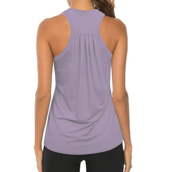 Dyfzdhu Tank Tops for Women Sleeveless Racerback Dry Fit Workout Shirts Pleated Yoga Gym Activewear Athletic Tops Purple
