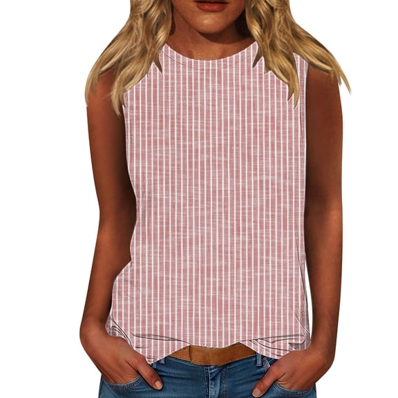 Dyfzdhu Tank Tops for Women Striped Crew Neck Sleeveless Shirts Casual Loose Fit Summer Tops Red