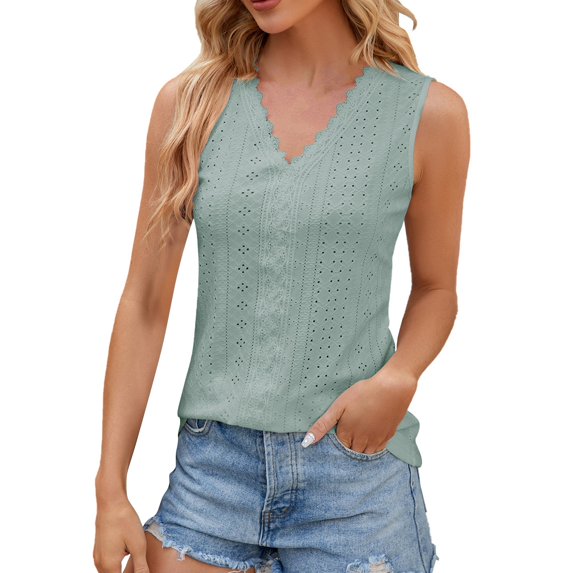 Dyfzdhu Tank Tops for Women Trendy Loose Solid Color V Neck Sleeveless Shirts Summer Tops Mint Green