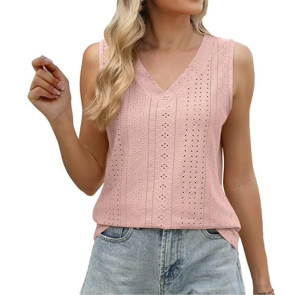 Dyfzdhu Tank Tops for Women Trendy Loose Solid Color V Neck Sleeveless Shirts Summer Tops Pink