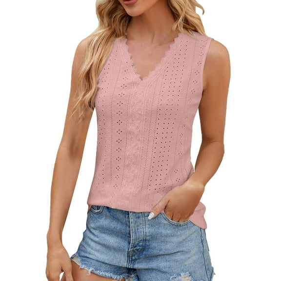 Dyfzdhu Tank Tops for Women Trendy Loose Solid Color V Neck Sleeveless Shirts Summer Tops Rose Gold