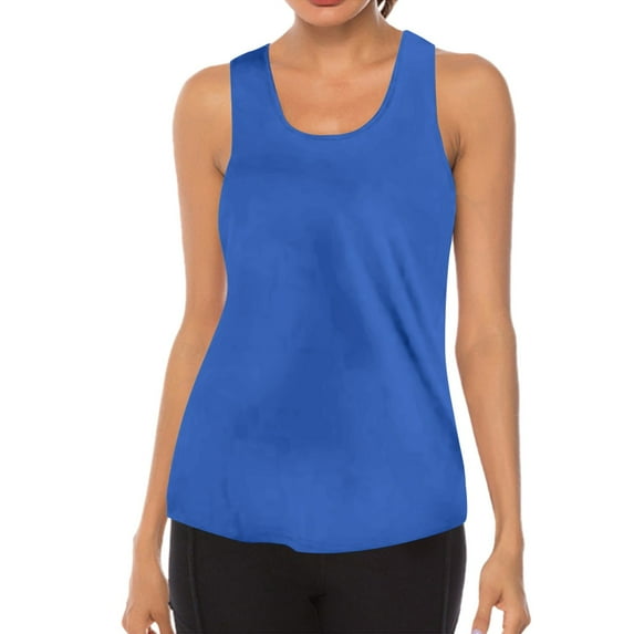 Dyfzdhu Tank Tops for Women Workout O Neck Sleeveless Breathable Backless Yoga Shirt Dark Blue
