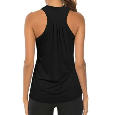 Dyfzdhu Tank Tops for Women Sleeveless Racerback Dry Fit Workout Shirts Pleated Yoga Gym Activewear Athletic Tops Black