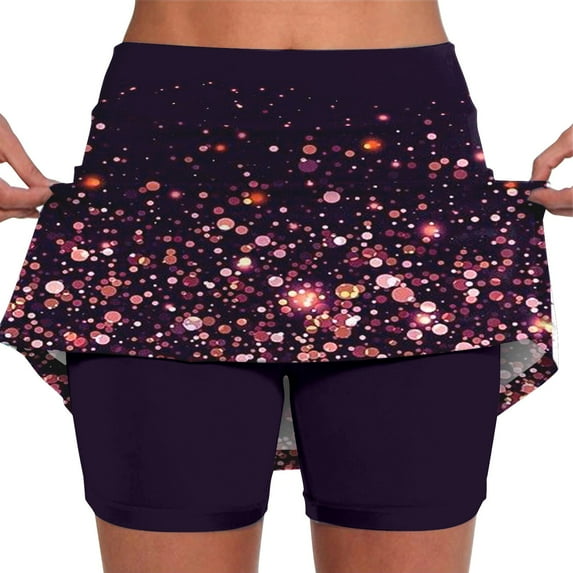 Dyfzdhu Tennis Skirts for Women Summer High Waisted Pleated Skirt with Shorts Underneath Print Workout Golf Yoga Short Skirt Athletic Skorts with Pockets