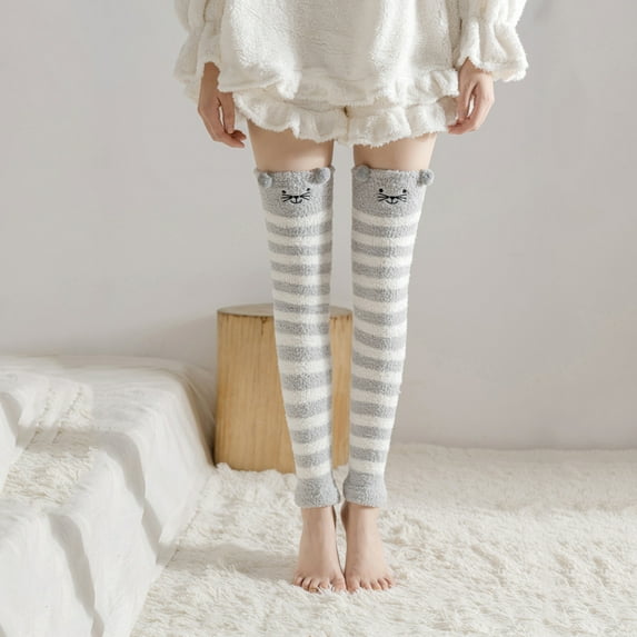 Dyfzdhu Thermal Knee Pads For Women Coral Fleece Fuzzy Crew Socks Lightweight Casual Winter Leg Warmers