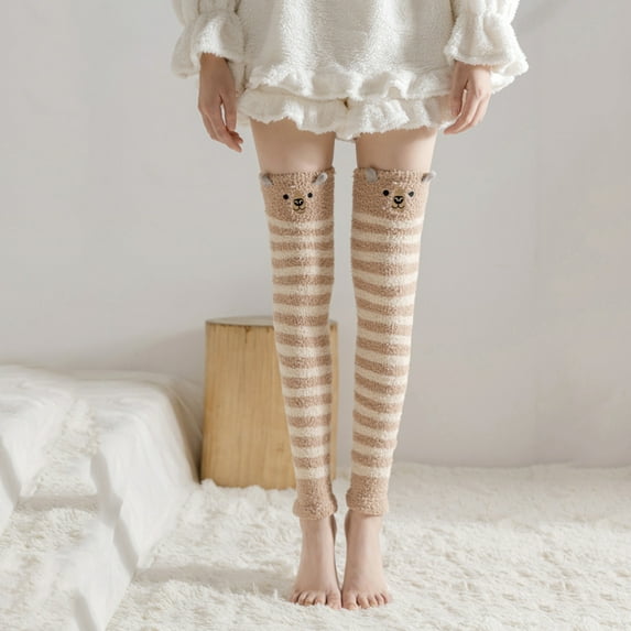 Dyfzdhu Thermal Knee Pads For Women Coral Fleece Fuzzy Crew Socks Lightweight Casual Winter Leg Warmers