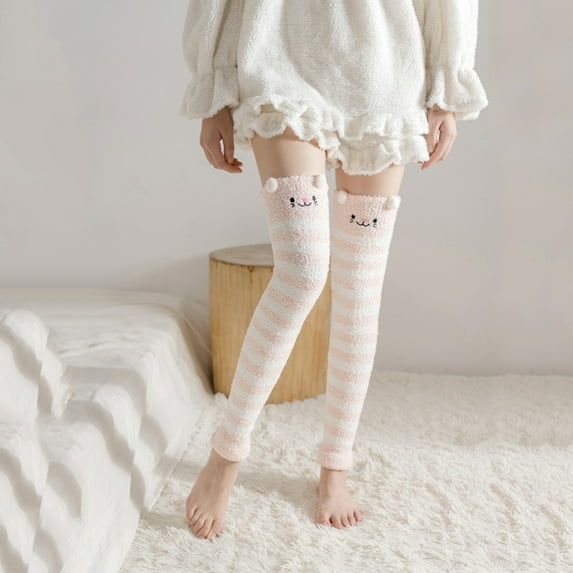 Dyfzdhu Thermal Knee Pads For Women Coral Fleece Fuzzy Crew Socks Lightweight Casual Winter Leg Warmers