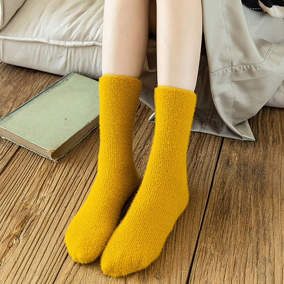 Dyfzdhu Thermal Socks For Women Winter Solid Color Thick Ferrets Velvet Socks Comfy Tube Crew Socks