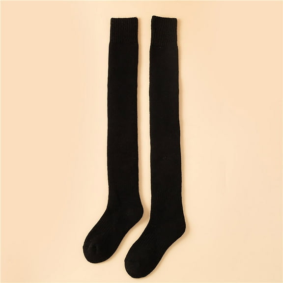 Dyfzdhu Thickened Thermal Wool Over Knee Socks Stockings For Women Wool Circle Solid Colour Autumn Winter High Wool Thigh Socks With