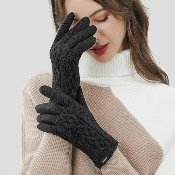 Dyfzdhu Thickened Warm Lengthened Wrist Knitted Fried Dough Twist Stereoscopic Screen Gloves In Winter
