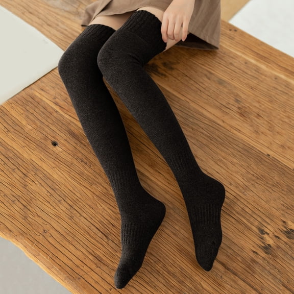 Dyfzdhu Thigh High Stockings For Women Autumn Winter Knitted Solid Color Thickened Lined Thermal Long Tube Socks