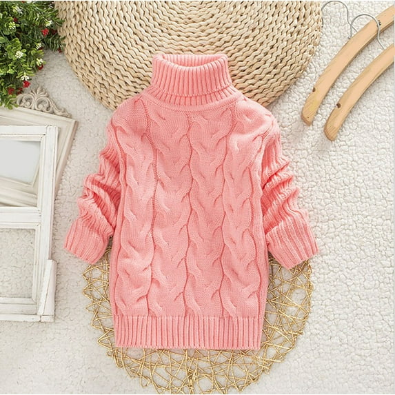 Dyfzdhu Toddler Boys Girls Children Winter Sweater Solid Color Turtleneck Knitted Top Stretch Shirt for Babys