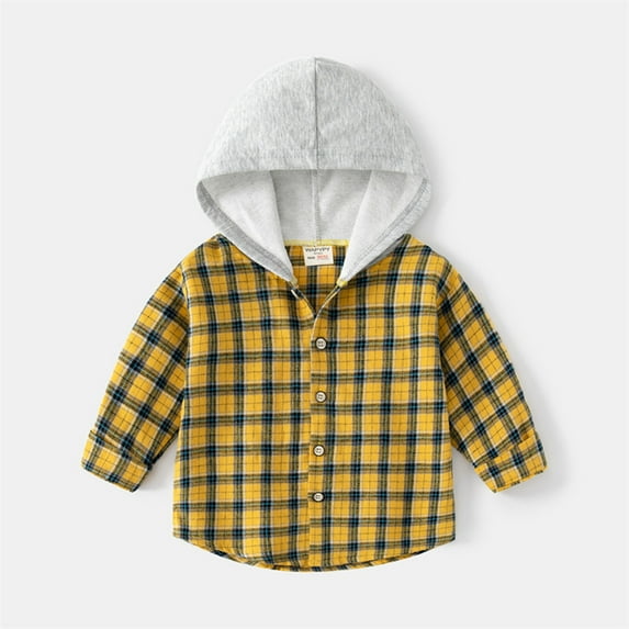 Dyfzdhu Toddler Boys Long Sleeve Winter Autumn Hoodie Shirt Tops Coat Outwear for Babys Plaid Yellow Black