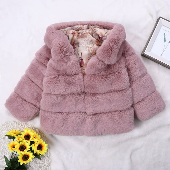 Dyfzdhu Toddler Girls Jacket Fall Fashionable Winter Infant Kids Fleece Collar Soild Jackets Warm Hooded Woolen Coats