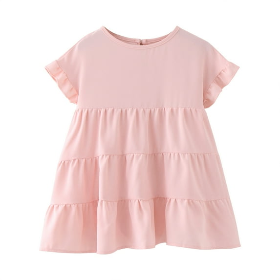 Dyfzdhu Toddler Girls T-shirts Ruffle Short Sleeve Round Neck Loose Blouse Summer Solid Color Casual Girl Tee Tops