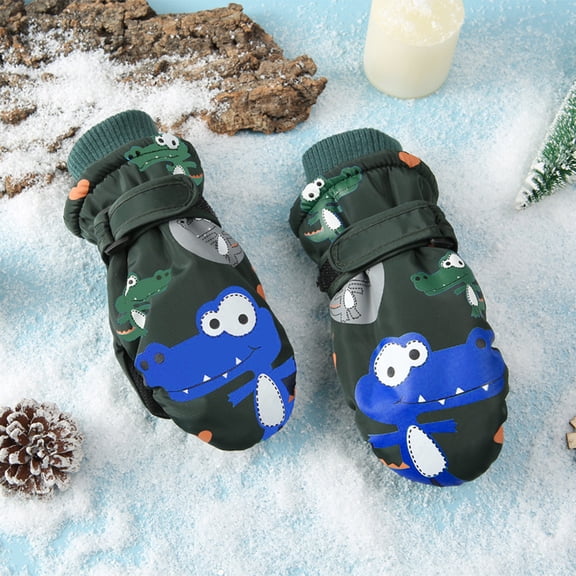 Dyfzdhu Toddler Kids Baby Boys Girls Thick Warm Outdoor Ski Gloves Snow Mittens Green