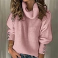 thumbnail image 1 of Dyfzdhu Turtleneck Sweaters for Women Plus Size Trendy Solid Color Button Long Sleeve Knit Pullover Sweater Pink, 1 of 9