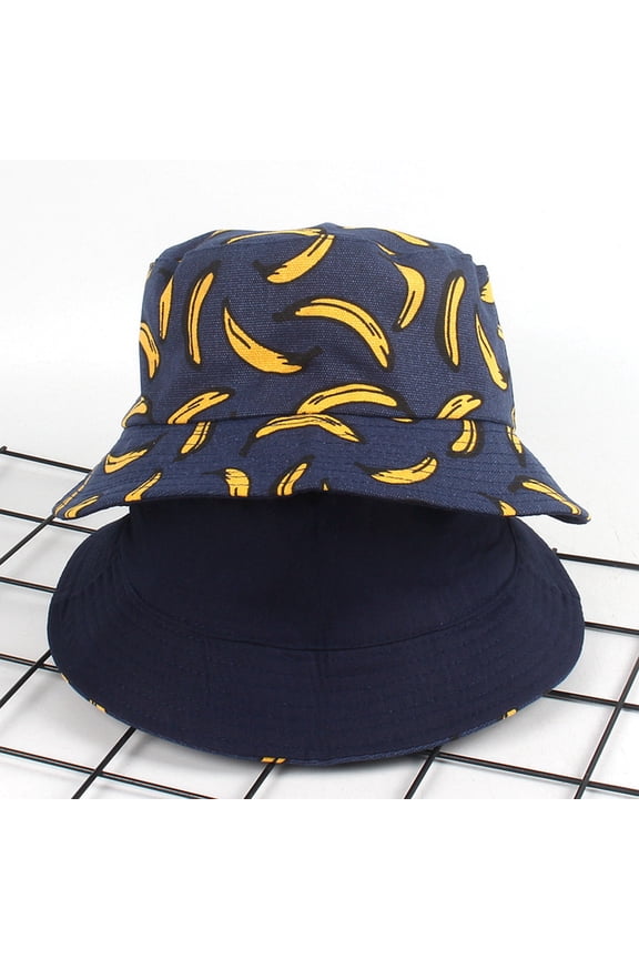 Unisex Adult Double Sided Wear Banana Bucket Hat Sunscreen Outdoors Cap Blue