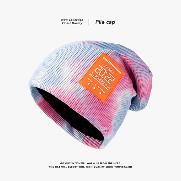 Dyfzdhu Unisex Fashion Casual Tie-Dye Printed Woolen Hat Warm Outdoor Knitted Blue
