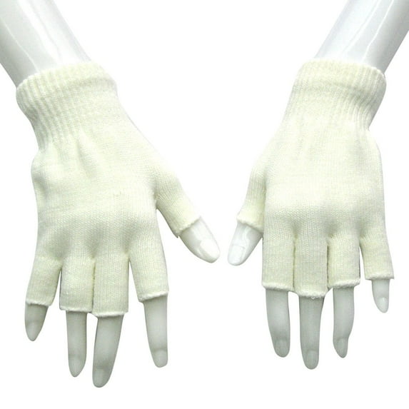 Dyfzdhu Unisex Gloves Mitten Fingerless Knitted Crochet Half-Fingers Adult Warm Winter White