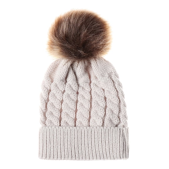 Dyfzdhu Unisex Keep Arm Baby Hairball Wool Cap Lnit Children Ear Beige
