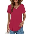 thumbnail image 1 of Dyfzdhu V Neck T Shirts for Women Short Sleeve Loose Fit Summer Tops Basic Tee Casual Plain Tshirt S-5XL Hot Pink, 1 of 4