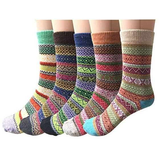 Dyfzdhu Wool Socks for Women and Men Pack of 5 Vintage Printed Winter Thermal Crew Socks Casual Knit Soft Thick Socks