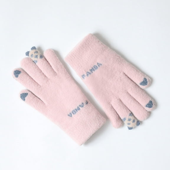 Dyfzdhu Warmed Finger Gloves New Fall Winter Outdoor Plus Velvet Thick Knitted Touched Screen Goves Pink