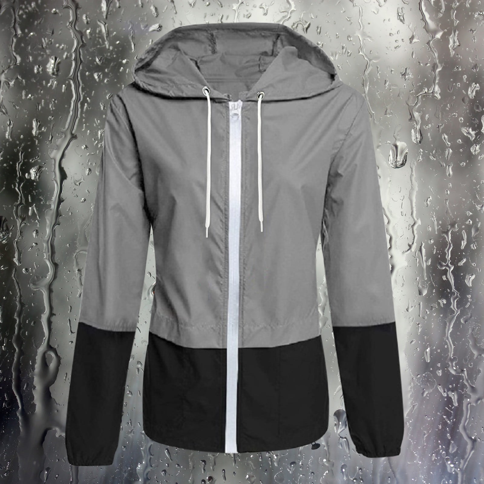 Dyfzdhu Waterproof Rain Jacket With Hood Women Fall Winter Color Block