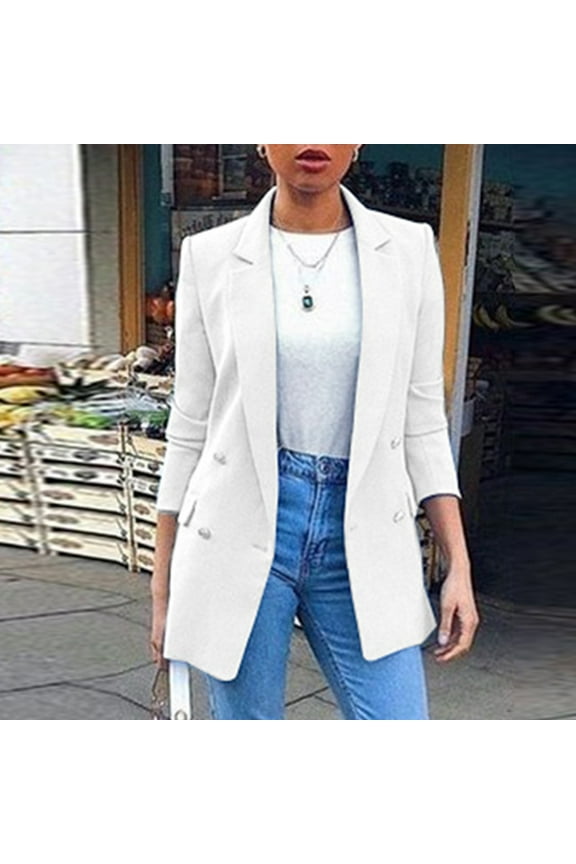 White Blazers for Women Business Casual Long Sleeve Office Work Blazer Open Front Suit Jacket With Pockets