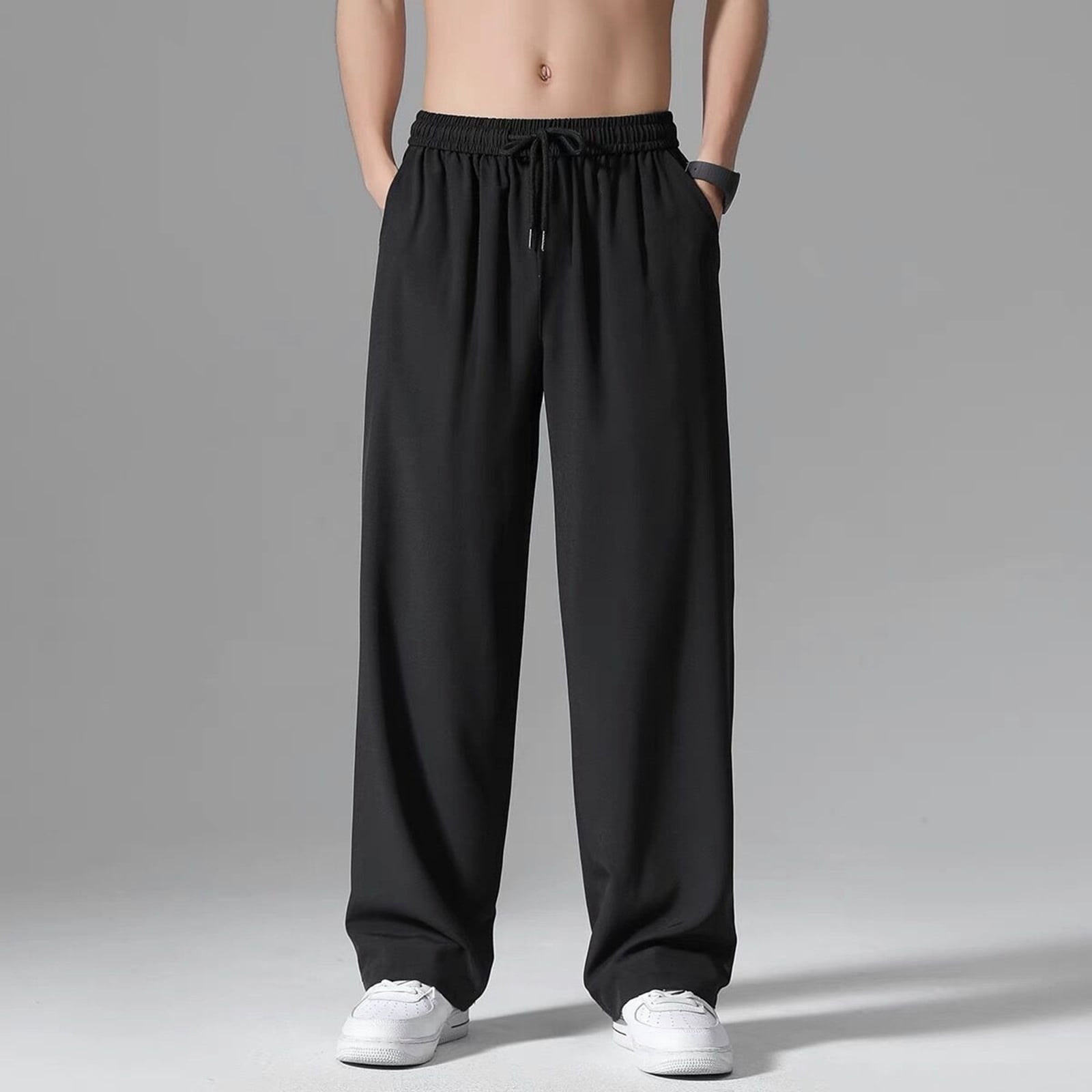 Summer Wide Leg Loose Fit Cargo Pants for Men Black Men's