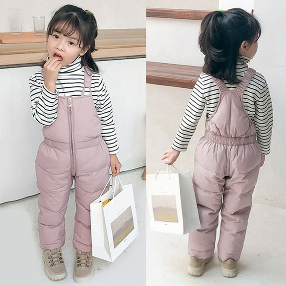 Dyfzdhu Windproof Pants Girls Thicken Ski Outdoor Winter Overalls Fleece Suspender Children Trousers Boys