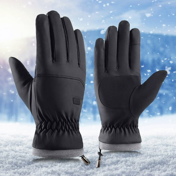 Dyfzdhu WindproofGloves Watertight Outdoor Gloves Winter Non Slip Adult Fleece Riding Warm Gloves Black