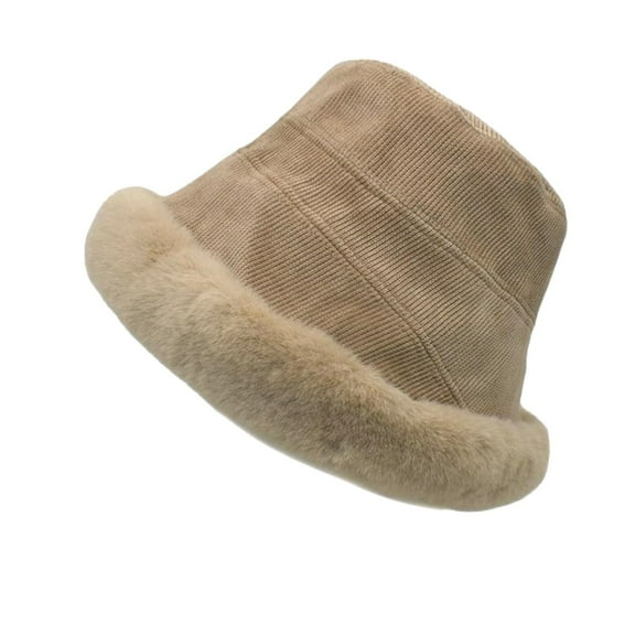 Dyfzdhu Winter Bucket Hats for Women Trendy Solid Fuzzy Fleece Fisherman Cap Outdoor Thick Warm Khaki