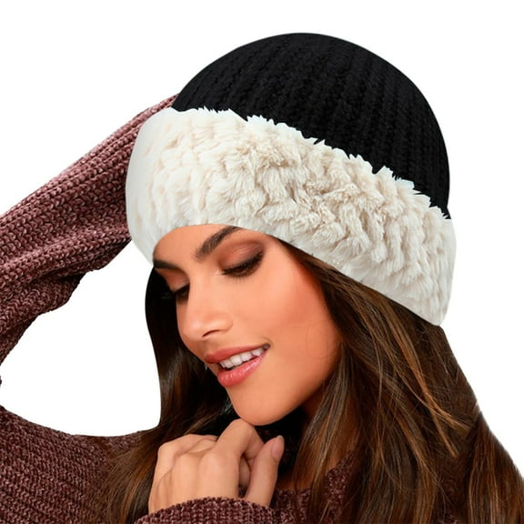 Dyfzdhu Winter Casual Warm Thickened Knitting Fisherman Hat Confinement Wild Women Big Head Circumference Baotou Cold Black