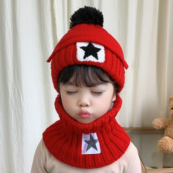 Dyfzdhu Winter Children Windproof Warm Ear Protection Face Hat Kids Knit Cap Red
