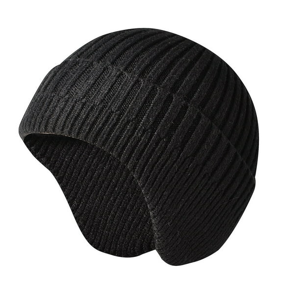 Dyfzdhu Winter Earflap Knitted Cap Men Warm Women for Hat Knit Baseball Caps Black