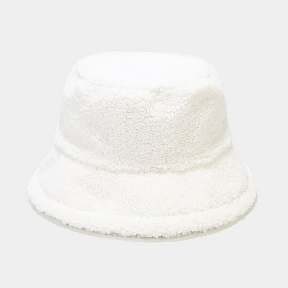 Dyfzdhu Winter Faux Fluffy Cow Print Bucket Hats Women Outdoor Warm Sun Hat Soft Velvet Fisherman Cap Lady Panama White