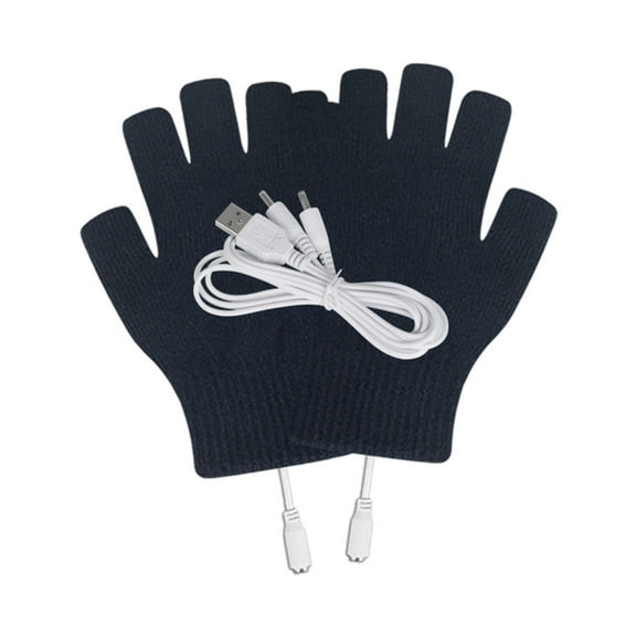 Dyfzdhu Winter Full&Half Gloves Hand Laptop Mitten Men Warm Finger Women USB Heated Knit Gloves Black