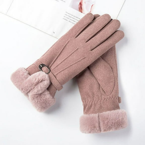 Dyfzdhu Women Fashion Warm Gloves Outdoor Riding Driving Cute Bow Plus Fleece Touched Screen NonSlip Gloves Purple