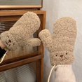thumbnail image 1 of Dyfzdhu Winter Gloves for Women Cute Bear Fuzzy Fleece Braided Rope Thick Thermal Mittens Khaki, 1 of 4