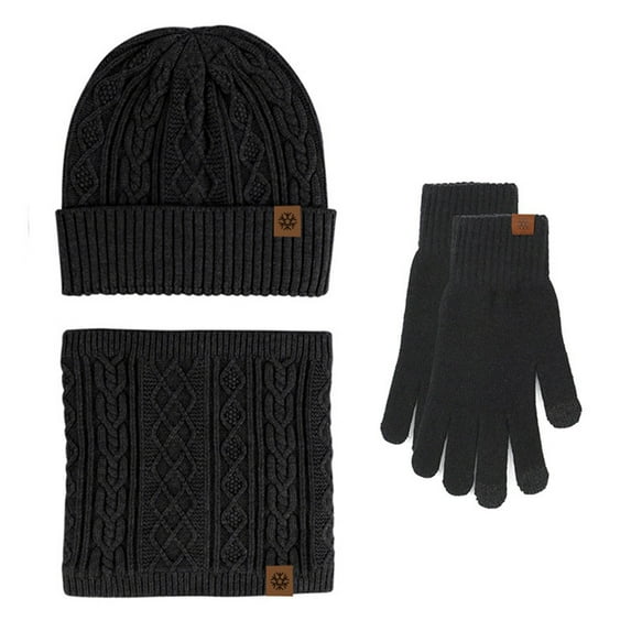 Dyfzdhu Winter Hat Scarf Gloves Set Fleece Warm Knit Neck Warmer Wool Thermal Cap Outdoor Sport Ski Bike Mittens Men Women Black