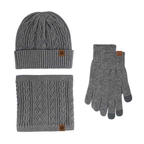 Dyfzdhu Winter Hat Scarf Gloves Set Fleece Warm Knit Neck Warmer Wool Thermal Cap Outdoor Sport Ski Bike Mittens Men Women Grey